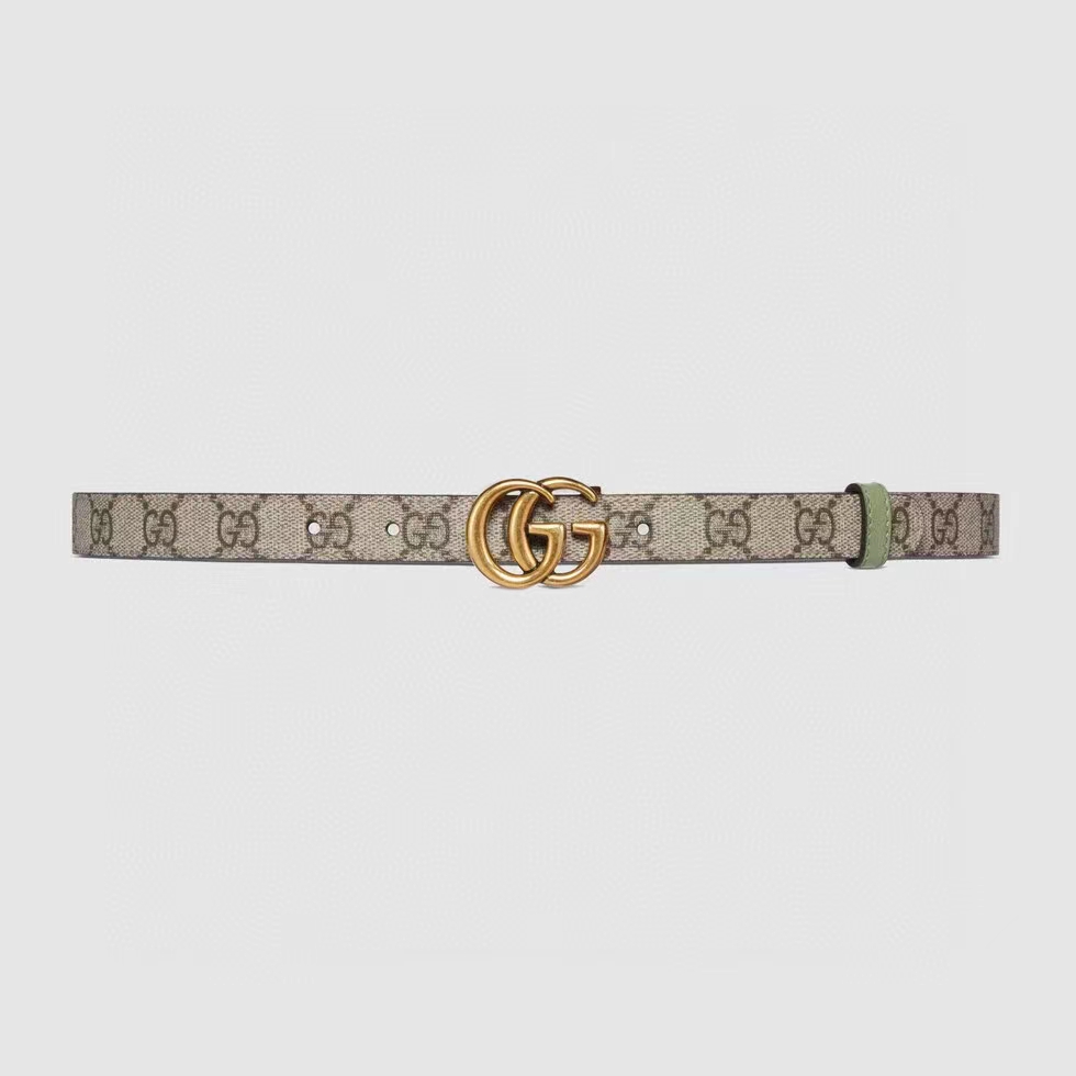 Gucci GG Unisex Marmont Reversible Thin Belt Beige Ebony GG Supreme Canvas