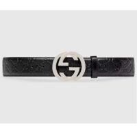 Gucci GG Unisex Signature Leather Belt Black Interlocking G Buckle 3.8 CM Width (6)