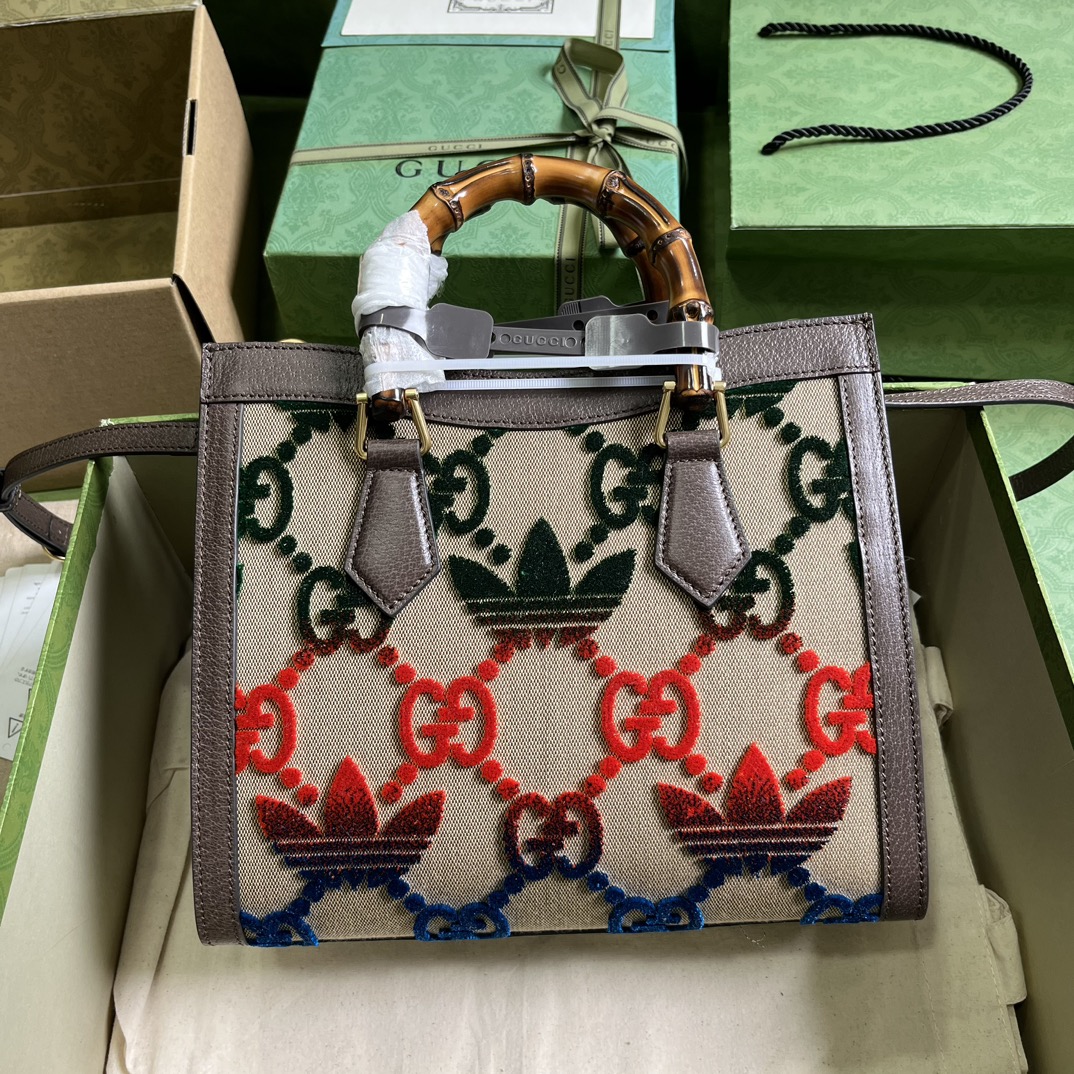 Gucci Unisex Adidas x Gucci Diana Medium Tote Bag Multicolor Velvet GG Trefoil Canvas (3)