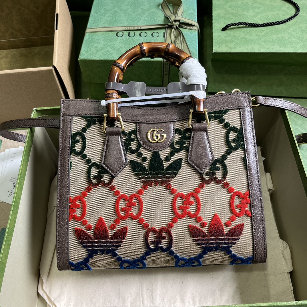 Gucci Unisex Adidas x Gucci Diana Medium Tote Bag Multicolor Velvet GG Trefoil Canvas (4)