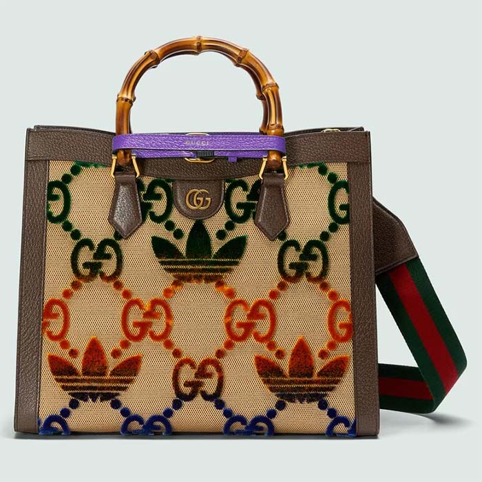 Gucci Unisex Adidas x Gucci Diana Medium Tote Bag Multicolor Velvet GG Trefoil Canvas