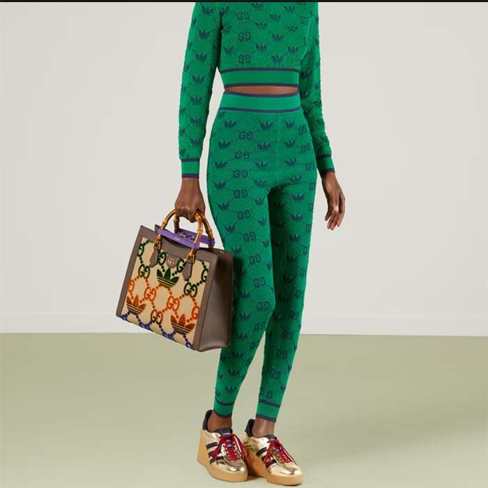 Gucci Unisex Adidas x Gucci Diana Medium Tote Bag Multicolor Velvet GG Trefoil Canvas (7)