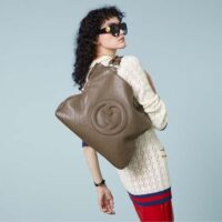 Gucci Unisex Blondie Medium Tote Bag Brown Leather Round Interlocking G (2)
