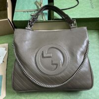 Gucci Unisex Blondie Medium Tote Bag Brown Leather Round Interlocking G (2)
