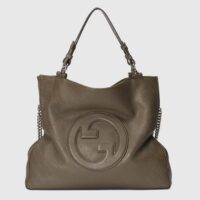 Gucci Unisex Blondie Medium Tote Bag Brown Leather Round Interlocking G (2)