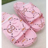 Gucci Unisex GG Animal Print Rubber Slide Sandal Pink Embossed Interlocking G Low Heel (10)