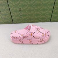 Gucci Unisex GG Animal Print Rubber Slide Sandal Pink Embossed Interlocking G Low Heel (10)