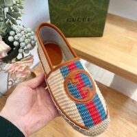 Gucci Unisex GG Interlocking G Espadrilles Natural Raffia Brown Leather Round Toe Flat (5)