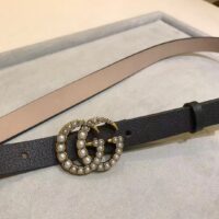 Gucci Unisex GG Leather Belt Pearl Double G Buckle Black 2 CM Width (5)