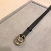 Gucci Unisex GG Leather Belt Pearl Double G Buckle Black 2 CM Width (5)