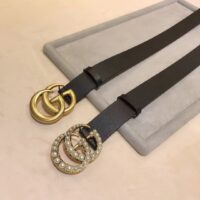 Gucci Unisex GG Leather Belt Pearl Double G Buckle Black 2 CM Width (5)