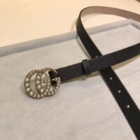 Gucci Unisex GG Leather Belt Pearl Double G Buckle Black 2 CM Width (5)