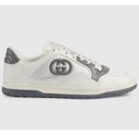 Gucci Unisex GG MAC80 Sneaker Off White Grey Leather Round Toe Rubber Flat (15)