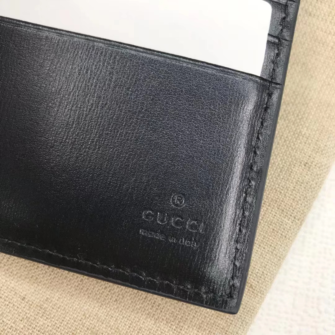 Gucci Unisex GG Marmont Leather Bi-Fold Wallet Black Smooth Leather Double G (4)
