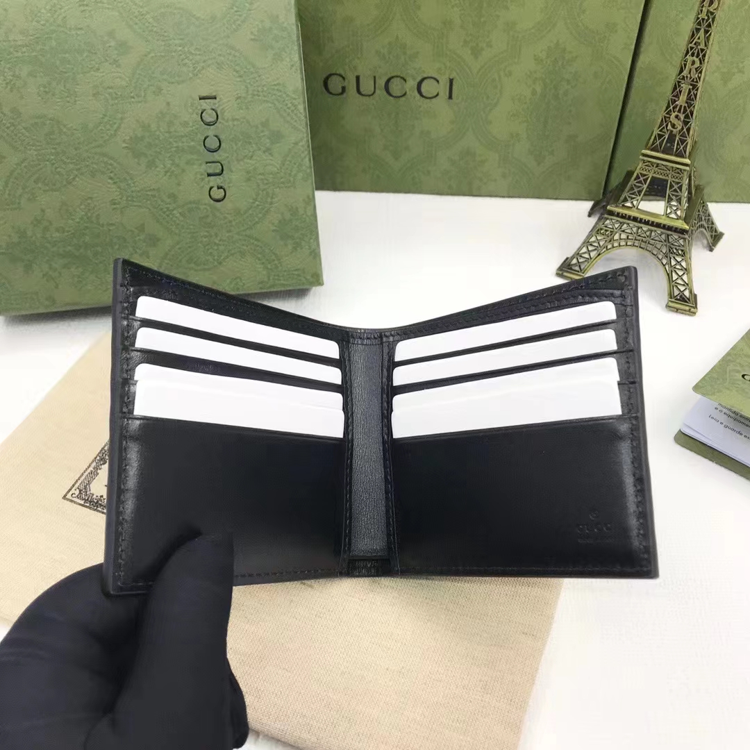 Gucci Unisex GG Marmont Leather Bi-Fold Wallet Black Smooth Leather Double G (5)