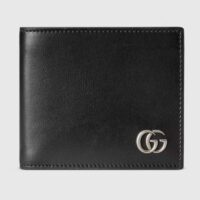 Gucci Unisex GG Marmont Leather Bi-Fold Wallet Black Smooth Leather Double G (6)