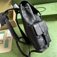 Gucci Unisex Jumbo GG Backpack Black Leather Cotton Linen Top Handle (1)