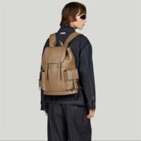 Gucci Unisex Jumbo GG Backpack Taupe Leather Cotton Linen (7)