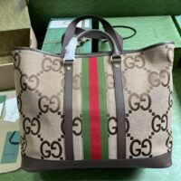 Gucci Unisex Jumbo GG Medium Tote Bag Camel Ebony Canvas Double G (1)