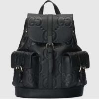 Gucci Unisex Jumbo GG Small Backpack Black Leather Cotton Linen Lining (6)