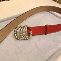 Gucci Unisex Leather Belt Pearl Double G Red 3.8 CM Width (4)