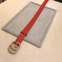 Gucci Unisex Leather Belt Pearl Double G Red 3.8 CM Width (4)