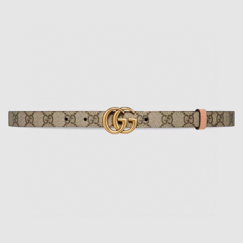 Gucci Unisex Marmont Reversible Thin Belt Beige Ebony GG Supreme Canvas