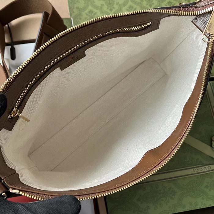 Gucci Unisex Messenger Bag Interlocking G Beige Ebony GG Supreme Canvas Brown Leather (10)