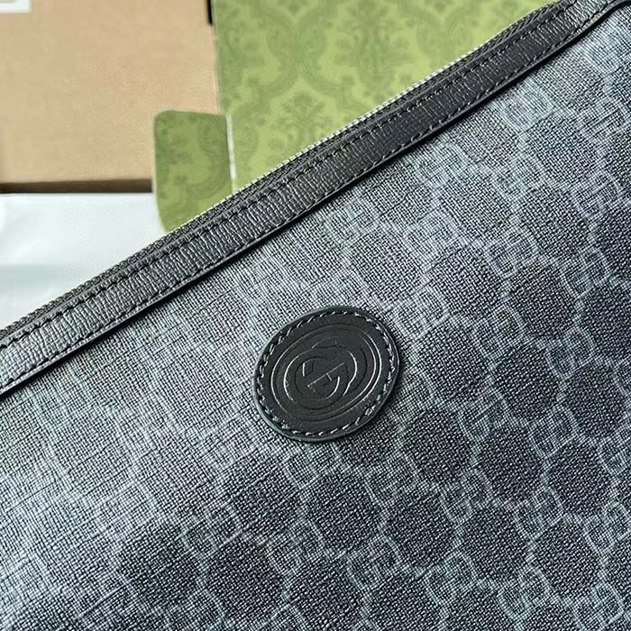 Gucci Unisex Messenger Bag Interlocking G Black GG Supreme Canvas Black Leather (3)