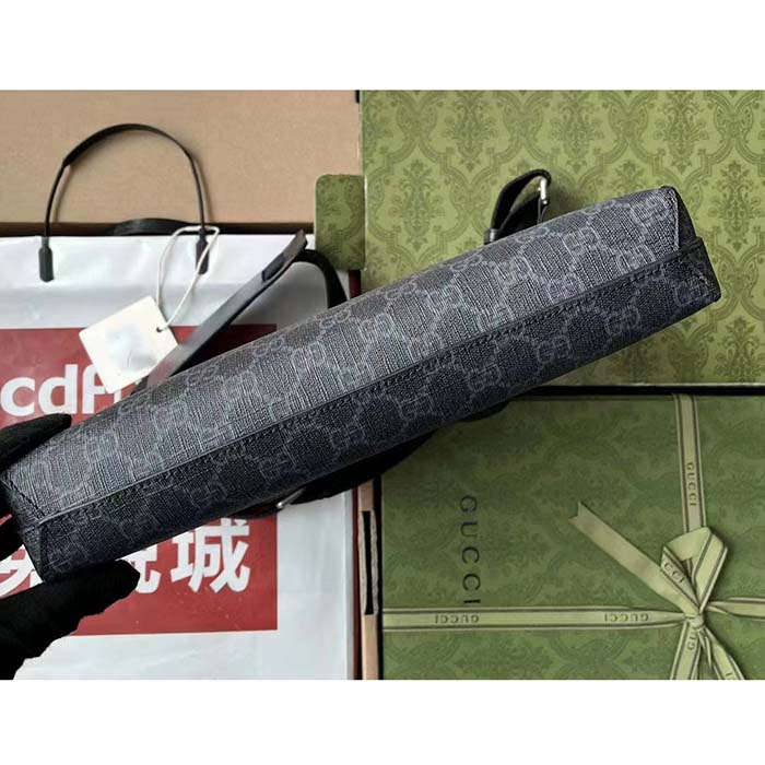 Gucci Unisex Messenger Bag Interlocking G Black GG Supreme Canvas Black Leather (4)