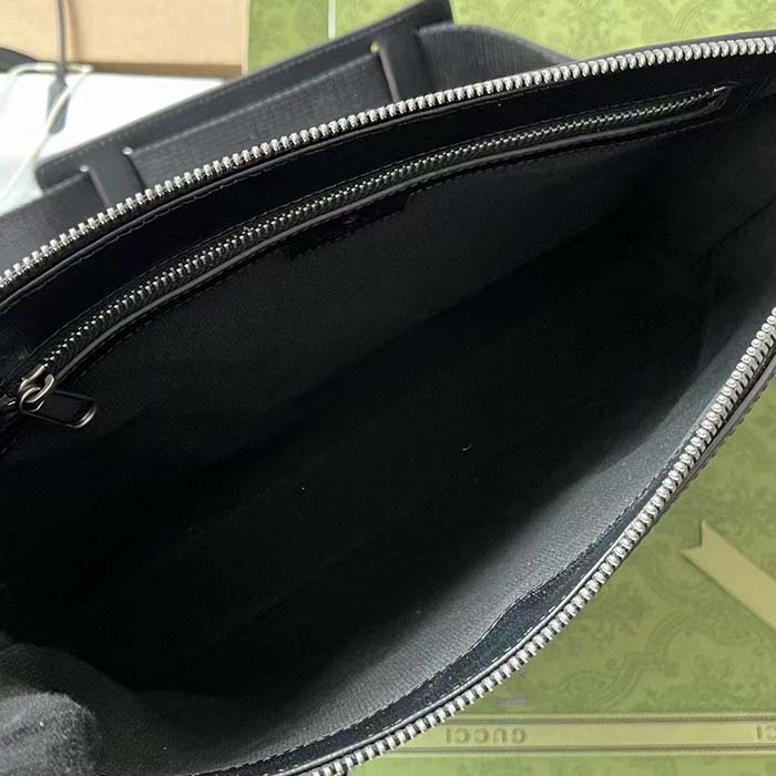 Gucci Unisex Messenger Bag Interlocking G Black GG Supreme Canvas Black Leather (5)