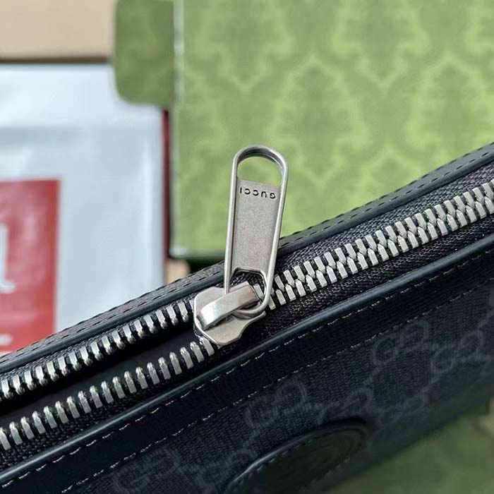 Gucci Unisex Messenger Bag Interlocking G Black GG Supreme Canvas Black Leather (6)