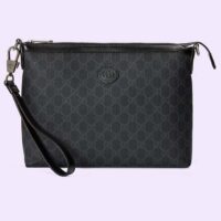 Gucci Unisex Messenger Bag Interlocking G Black GG Supreme Canvas Black Leather (7)