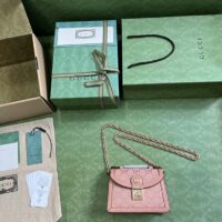 Gucci Women Dionysus GG Mini Shoulder Bag Pink Canvas Leather Padlock Closure (1)