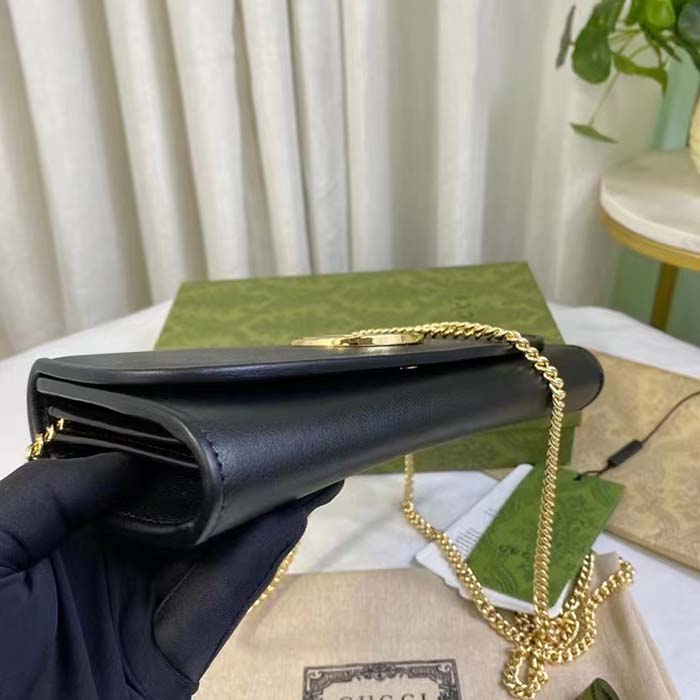 Gucci Women GG Blondie Continental Chain Wallet Black Leather Round Interlocking G (3)