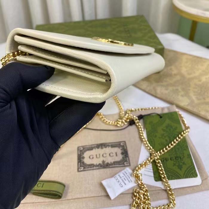Gucci Women GG Blondie Continental Chain Wallet White Leather Round Interlocking G (10)