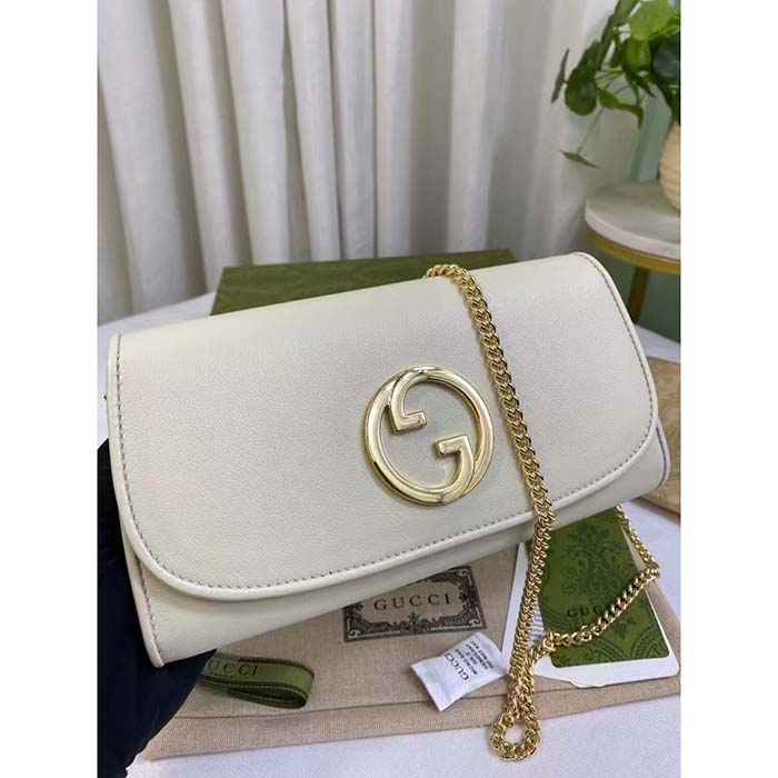 Gucci Women GG Blondie Continental Chain Wallet White Leather Round Interlocking G (4)