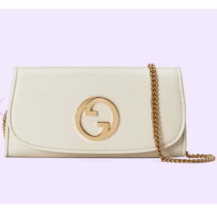 Gucci Women GG Blondie Continental Chain Wallet White Leather Round Interlocking G