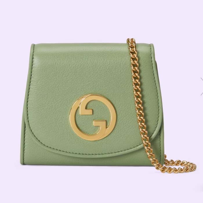 Gucci Women GG Blondie Medium Chain Wallet Green Leather Round Interlocking G