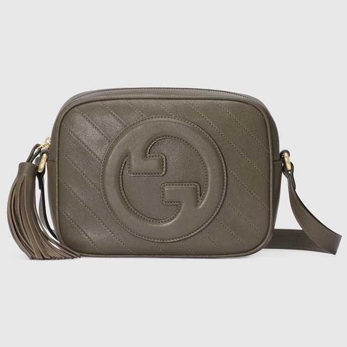 Gucci Women GG Blondie Small Shoulder Bag Brown Leather Zipper Closure