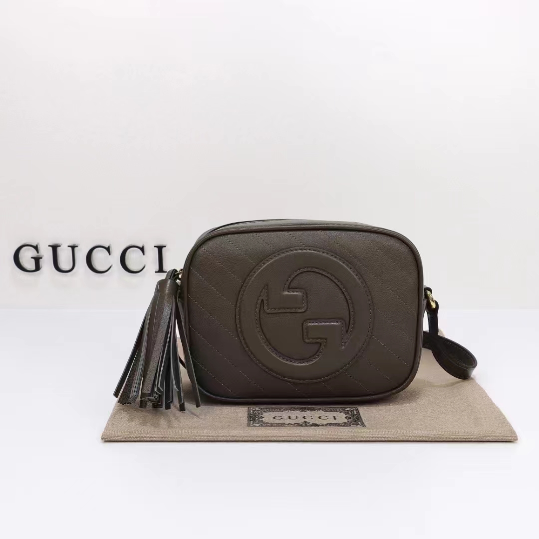 Gucci Women GG Blondie Small Shoulder Bag Brown Leather Zipper Closure (9)