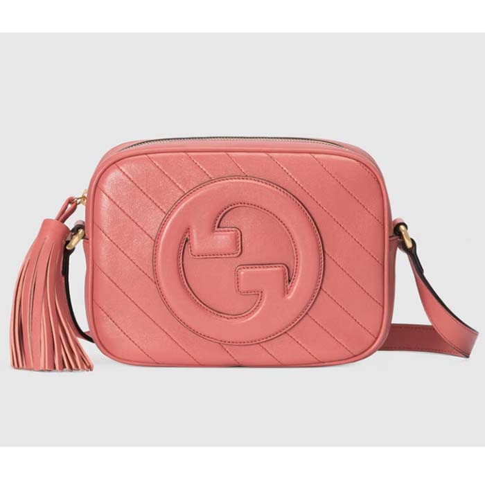 Gucci Women GG Blondie Small Shoulder Bag Pink Leather Zipper Closure