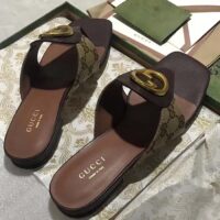 Gucci Women GG Blondie Thong Sandal Beige Ebony GG Supreme Canvas (7)