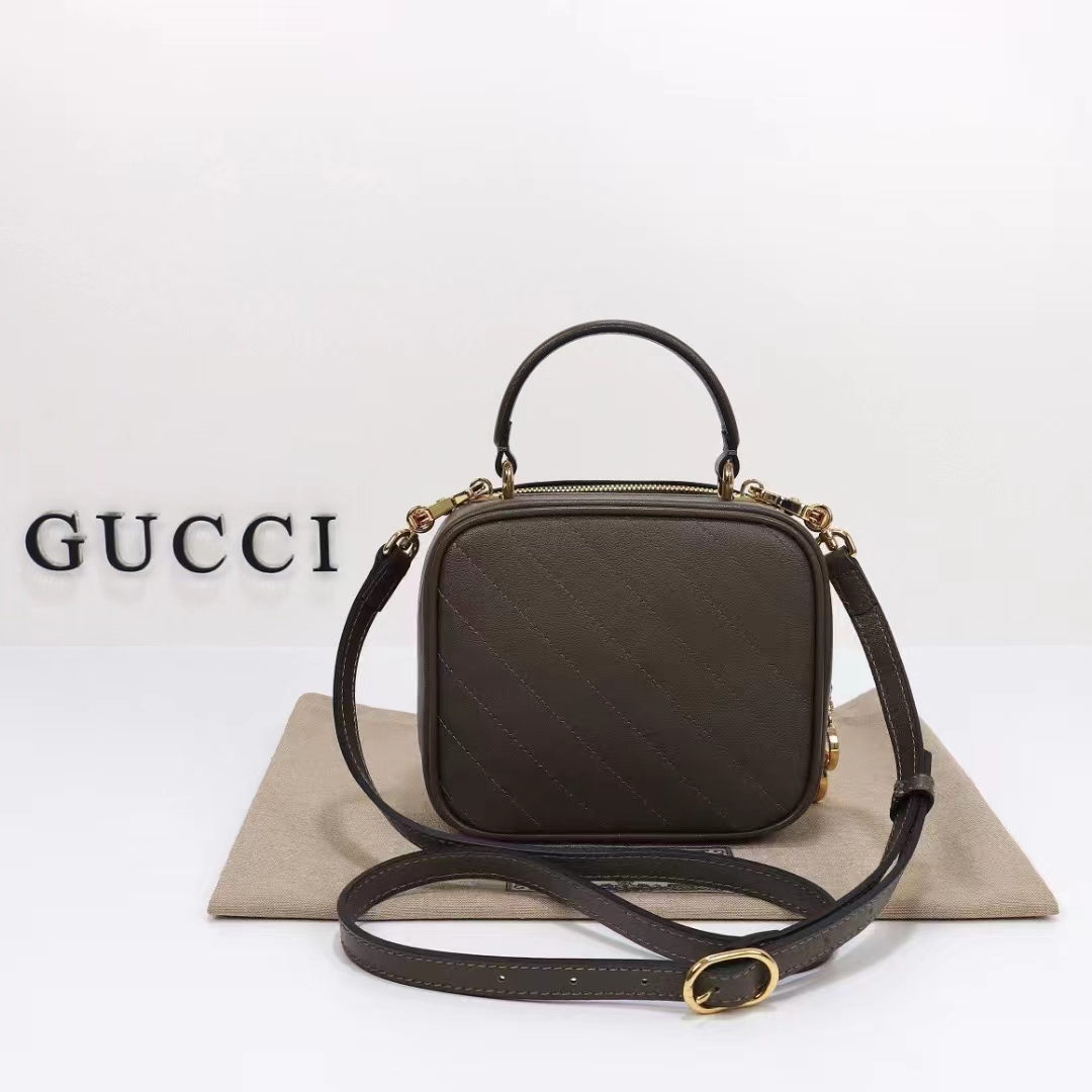 Gucci Women GG Blondie Top Handle Bag Brown Leather Round Interlocking G (11)