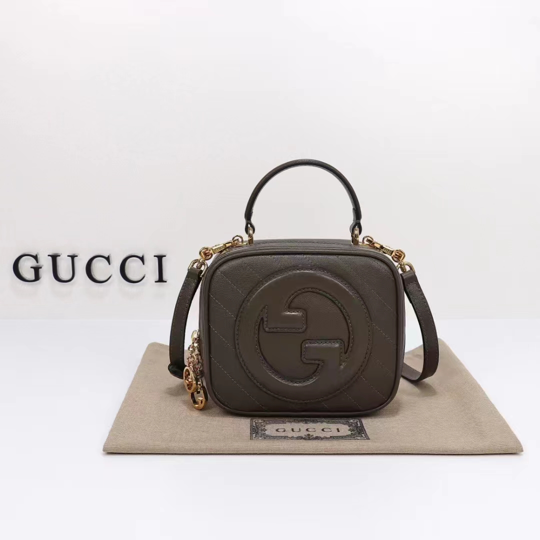 Gucci Women GG Blondie Top Handle Bag Brown Leather Round Interlocking G (2)
