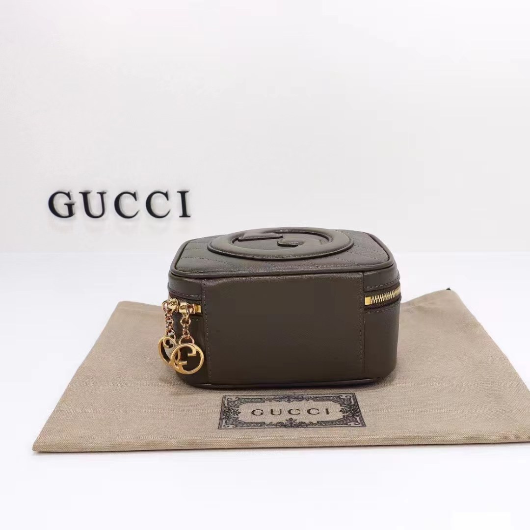 Gucci Women GG Blondie Top Handle Bag Brown Leather Round Interlocking G (5)