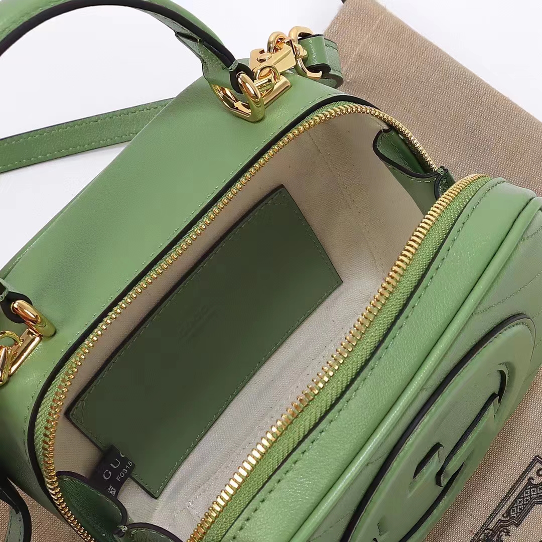 Gucci Women GG Blondie Top Handle Bag Light Green Leather Round Interlocking G (10)