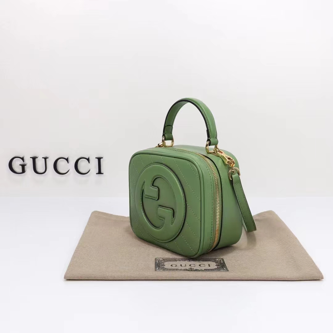 Gucci Women GG Blondie Top Handle Bag Light Green Leather Round Interlocking G (12)