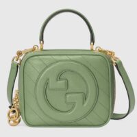 Gucci Women GG Blondie Top Handle Bag Light Green Leather Round Interlocking G (3)