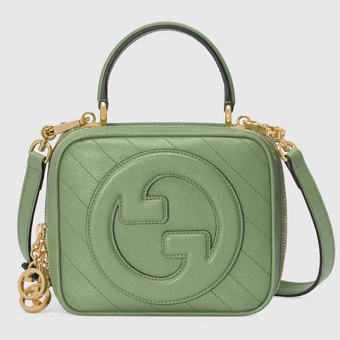 Gucci Women GG Blondie Top Handle Bag Light Green Leather Round Interlocking G